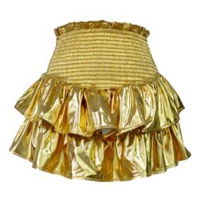 QUEEN OF SPARKLES / GOLD METALLIC SMOCKED RUFFLE SKORT size small